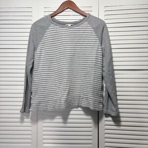 J.Jill 100% Coton White/Gray Striped Towel-Like Body Pullover Sweater Size S